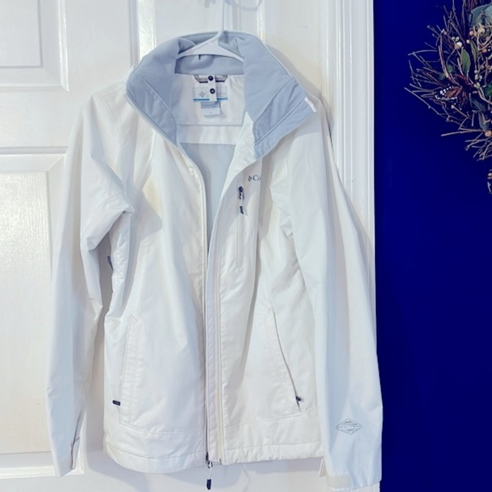Columbia Interchange White Full Zip Removable Hood Waterproof Jacket Sz XS